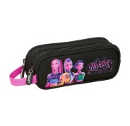 Safta K-Pop Demon Hunters Portatodo - 2 Compartimentos con Cremallera - Asa Lateral - Capacidad 1L - 21x8x6cm - Color Negro y Rosa