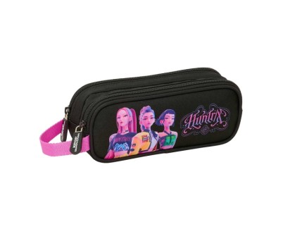 Safta K-Pop Demon Hunters Portatodo - 2 Compartimentos con Cremallera - Asa Lateral - Capacidad 1L - 21x8x6cm - Color Negro y Rosa