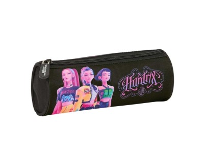 Safta K-Pop Demon Hunters Portatodo Redondo - Cremallera con Tirador - 20x7x7cm - Color Negro y Rosa