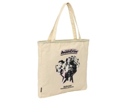 Safta K-Pop Demon Hunters Star Tote Bag Bolsa de Tela - Cremallera - Bolsillo Interior - Asas de Mano - 36x38x6.5cm - Color Beige