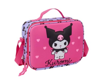 Safta Kuromi Bolsa Isotermica Porta Alimentos - Frontal 3D - Cremallera - Bandolera Ajustable - Asa de Mano - 25x19.5x9cm - Color Magenta