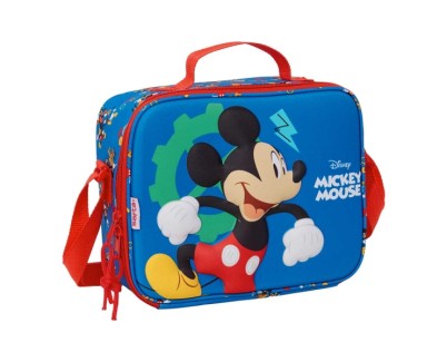 Safta Mickey Mouse Bolsa Isotermica Porta Alimentos - Frontal 3D - Cremallera - Bandolera Ajustable - Asa de Mano - 25x19.5x9cm - Color Azul Oscuro