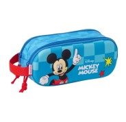 Safta Mickey Mouse Estuche Portatodo 3D de 1L - 2 Compartimentos - Cierre de Cremallera - Asa de Mano - 21x8x6cm - Color Rojo y Azul