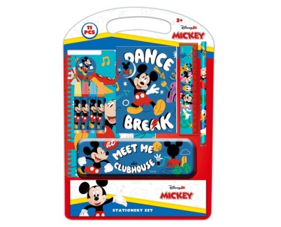 Safta Mickey Mouse Good Day Pack Escolar con Plumier Metalico - Lapiz - 4 Rotuladores - Regla 15cm - Sacapuntas - Goma - Libreta A4 - Bloc de Notas A6 - 270x30x375mm - Multicolor