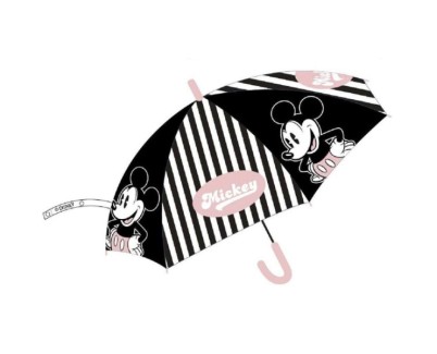 Safta Mickey Mouse Good Day Paraguas Manual de 76cm - 8 Paneles - Asa y Punta de PVC - POE Transparente - Nervios de Acero de 8mm - Color Negro y Blanco