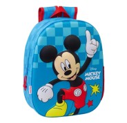 Safta Mickey Mouse Mochila 3D de 8.64L - Portabotellas - Tarjeta de Identificacion Personal - Hombreras Acolchadas - 27x33x10cm - Color Rojo y Azul