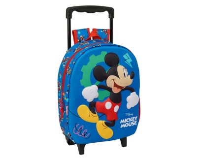 Safta Mickey Mouse Mochila con Carro - Portabotellas - Hombreras Acolchadas - Asa de Mano - 27x33x10cm - Color Azul Oscuro