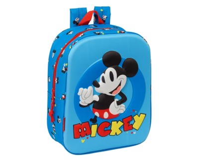 Safta Mickey Mouse Mochila Guarderia 3D - Asa de Mano - Compartimento Principal con Cremallera - 22x27x10cm - Color Azul