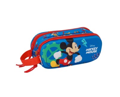 Safta Mickey Mouse Portatodo 3D - 2 Compartimentos con Cremallera - Asa Lateral - Capacidad 1L - 21x8x6cm - Color Azul Oscuro