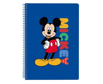 Safta Mickey Mouse Today Libreta con Espiral - Formato Cuarto - 80 Hojas de Papel 80g/m2 - Cuadriculas 4x4mm - Tapas Duras Glasofonadas - Margen Lateral - 155x10x220mm - Color Azul