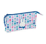 Safta Miffy Bunny Portatodo - 3 Compartimentos con Cremallera - Bolsillo Interior Central - 22x12x3cm - Color Blanco y Azul