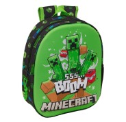 Safta Minecraft Boom Mochila 3D - Portabotellas - Hombreras Acolchadas - Asa de Mano Superior - 27x33x10cm - Color Verde y Negro