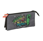 Safta Minecraft Graffiti Portatodo - 3 Compartimentos con Cremallera - Bolsillo Interior Central - 22x12x3cm - Color Gris