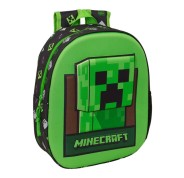 Safta Minecraft Mochila 3D - Portabotellas - Hombreras Acolchadas - Asa de Mano Superior - 27x33x10cm - Color Verde y Negro