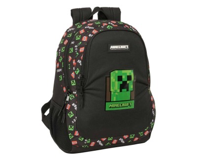 Safta Minecraft Mochila Adaptable a Carro - Portabotellas - Compartimentos Grandes - Tirador Doble - Hombreras Acolchadas - Asa Superior - 23L - 320x160x440mm - Color Negro