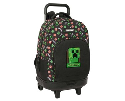 Safta Minecraft Mochila con Carro - Extraible - Bolsillo Frontal - Portabotellas - Tirador Doble - Hombreras Acolchadas - Asa Acolchada - Tarjeta ID - Bandeja PVC - 33L - 330x220x450mm - Color Negro