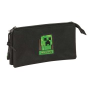 Safta Minecraft Portatodo - 3 Compartimentos con Cremalleras - Bolsillo Interior - 0.6L - 220x30x120mm - Color Negro