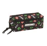 Safta Minecraft Portatodo - 3 Compartimentos con Cremalleras - Goma Elastica - 0.98L - 220x60x85mm - Color Negro