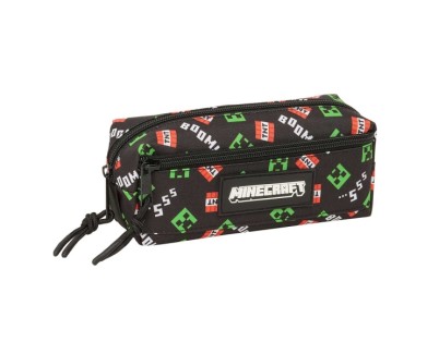 Safta Minecraft Portatodo - 3 Compartimentos con Cremalleras - Goma Elastica - 0.98L - 220x60x85mm - Color Negro