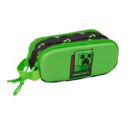 Safta Minecraft Portatodo 3D - 2 Compartimentos con Cremallera - Asa Lateral - Capacidad 1L - 21x8x6cm - Color Verde y Negro
