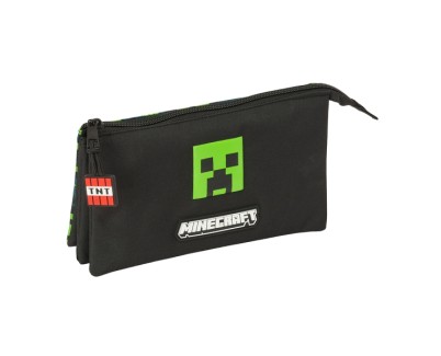 Safta Minecraft TNT Estuche Portatodo - 3 Compartimentos - 22x12x3cm - Color Negro