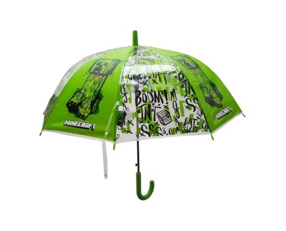 Safta Minecraft TNT Paraguas Manual de 76cm - 8 Paneles - Asa y Punta de PVC - POE Transparente - Nervios de Acero de 8mm - Color Verde