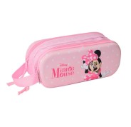 Safta Minnie Mouse Estuche Portatodo 3D de 1L - 2 Compartimentos - Cierre de Cremallera - Asa de Mano - 21x8x6cm - Color Rosa Pastel