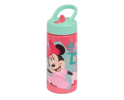 Safta Minnie Mouse Me Time Botella de 410ml - Pajita Integrada - Valvula de Salida de Agua - Asa Superior - Tapon Roscado - 17.8x7.4x6.4cm - Color Rosa