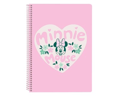 Safta Minnie Mouse Minty Libreta con Espiral - Formato Cuarto - 80 Hojas de Papel 80g/m2 - Cuadriculas 4x4mm - Tapas Duras Glasofonadas - Margen Lateral - 155x10x220mm - Color Rosa Pastel