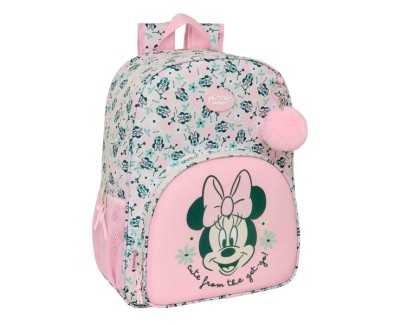 Safta Minnie Mouse Minty Mochila Adaptable a Carro - Portabotellas - Tirador Doble - Hombreras Ergonomicas Acolchadas - Bolsillo Frontal - Asa de Mano - 19L - 330x140x420mm - Color Rosa Pastel