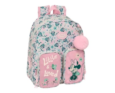 Safta Minnie Mouse Minty Mochila Infantil - Adaptable a Carro - Portabotellas - Hombreras Acolchadas - Bolsillo Frontal - Asa Superior - 9.5L - 280x100x340mm - Color Rosa Pastel