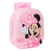 Safta Minnie Mouse Mochila 3D de 8.64L - Portabotellas - Tarjeta de Identificacion Personal - Hombreras Acolchadas - 27x33x10cm - Color Rosa Pastel