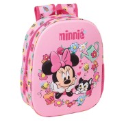 Safta Minnie Mouse Mochila 3D - Portabotellas - Hombreras Acolchadas - Asa de Mano Superior - 27x33x10cm - Color Rosa