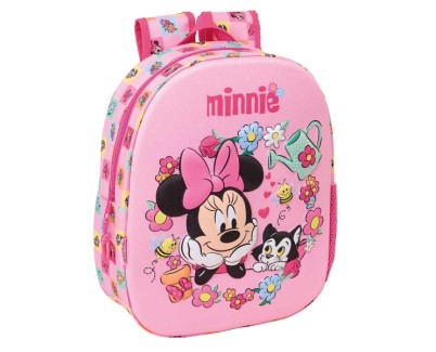 Safta Minnie Mouse Mochila 3D - Portabotellas - Hombreras Acolchadas - Asa de Mano Superior - 27x33x10cm - Color Rosa