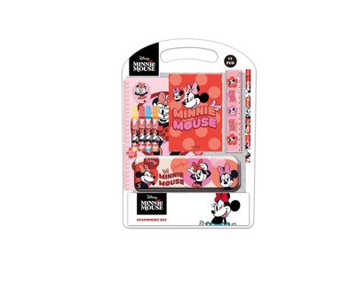 Safta Minnie Mouse Naive Pack Escolar con Plumier Metalico - Lapiz - 4 Rotuladores - Regla 15cm - Sacapuntas - Goma - Libreta A4 - Bloc de Notas A6 - 270x30x375mm - Color Rosa