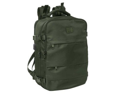 Safta Mochila de Cabina - Bolsillo para Portatil hasta 15.6\" - Portabotellas - USB - Zapatillero - Cinta para Maleta - Interior Acolchado - 23.1L - 290x190x440mm - Color Verde Oscuro