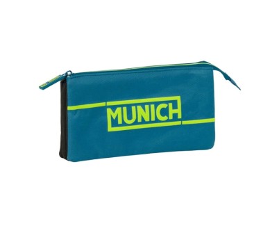 Safta Munich Land Portatodo - 3 Compartimentos con Cremalleras - Bolsillo Interior - 0.6L - 220x30x120mm - Color Azul Oscuro