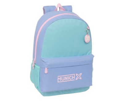 Safta Munich Mellow Mochila Adaptable a Carro - Bolsillos Laterales - Doble Tirador - Acolchada y Ergonomica - Asa Superior - 19L - 300x140x460mm - Color Azul Claro