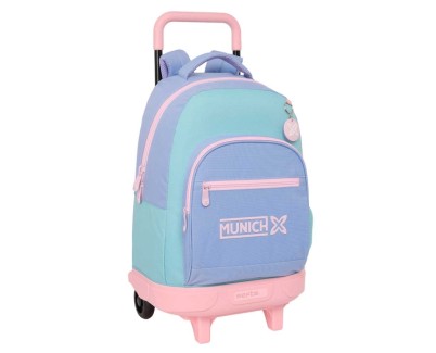 Safta Munich Mellow Mochila con Carro - Extraible - Bolsillo Frontal - Portabotellas - Tirador Doble - Hombreras Acolchadas - Tarjeta ID - 330x220x450mm - Color Azul Claro