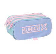 Safta Munich Mellow Portatodo - 3 Compartimentos con Cremalleras - Bolsillo Frontal - Cinta Adaptable - 1.72L - 215x80x100mm - Color Azul Claro