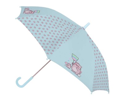 Safta Pembe The Pink Cat Paraguas Manual de 86cm - 8 Paneles - Asa y Punta de PVC - Poliester - Nervios de Acero de 8mm - Color Azul Claro