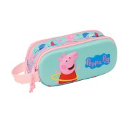 Safta Peppa Pig Estuche Portatodo 3D - 2 Compartimentos - Asa de Mano - 21x8x6cm - Color Azul Claro