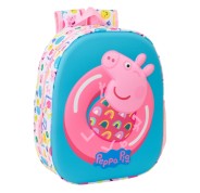 Safta Peppa Pig Mochila 3D - Asa de Mano - Portabotellas Lateral - 27x33x10cm - Color Azul/Rosa