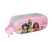 Safta Princesas Disney Estuche Portatodo 3D de 1L - 2 Compartimentos - Cierre de Cremallera - Asa de Mano - 21x8x6cm - Color Azul Claro