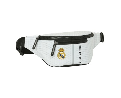 Safta Real Madrid 1ª Equipacion 24/25 Bolsa de Cintura - 2 Compartimentos - Ajustable - 23x12x9cm - Color Blanco/Negro