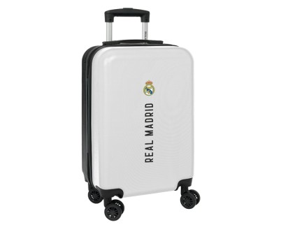 Safta Real Madrid 1ª Equipacion 24/25 Maleta con Ruedas 20\" - Asa Telescopica - 4 Ruedas Giratorias - Cierre con Candado - 34.5x55x20cm - Color Blanco/Negro