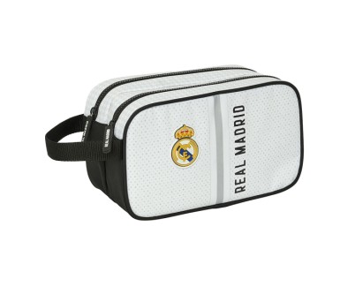 Safta Real Madrid 1ª Equipacion 24/25 Neceser - 2 Compartimentos - Asa de Mano - 26x15x12.5cm - Color Blanco/Negro