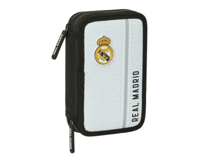 Safta Real Madrid 1ª Equipacion 24/25 Plumier 28 Pcs - 2 Compartimentos - 28 Piezas - 12.5x19.5x4cm - Color Blanco/Negro