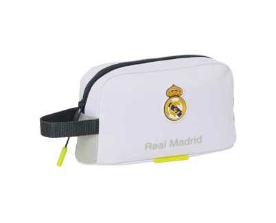 Safta Real Madrid Bolsa Isotermica Porta Alimentos de 1.7L - Asa de Mano - Cierre de Cremallera - 21.5x12x6.5cm - Color Blanco y Negro