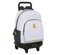 Safta Real Madrid Compact Mochila con Carro Integrado - Portabotellas - Extraible para Limpieza - Carro de PP, Acero y PVC - 33x45x22cm - Color Blanco y Negro